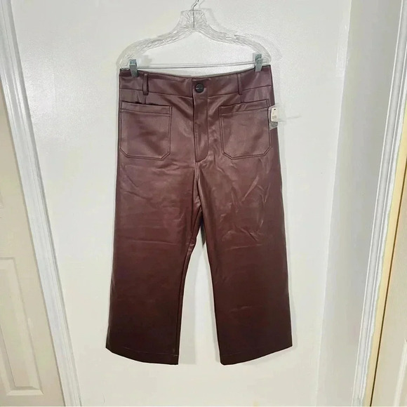 NWT Anthropologie Colette Cropped Vegan Leather Pants Chocolate - Picture 2 of 9